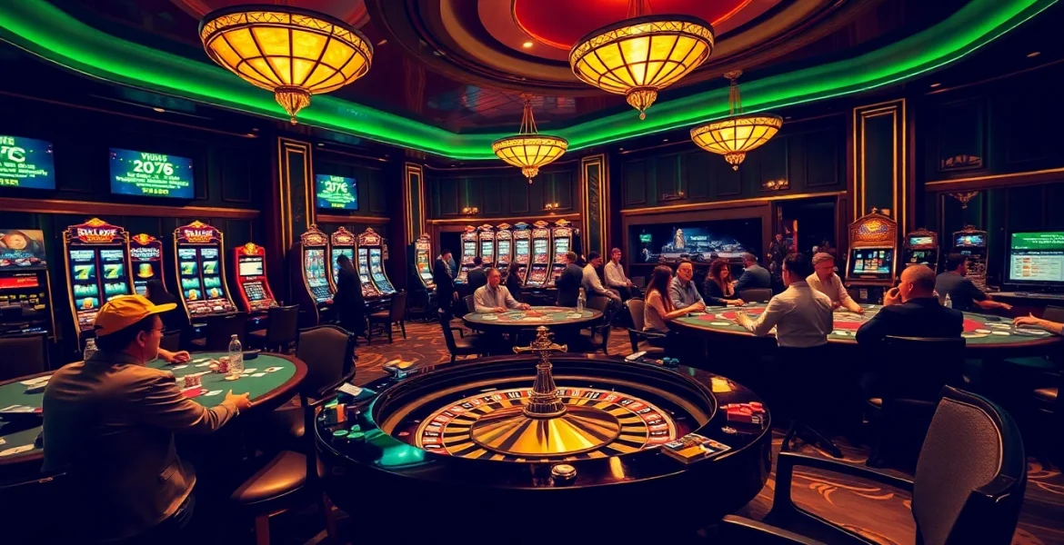 KJC members racing to win at a luxurious casino featuring poker chips, cards, and state-of-the-art gaming.