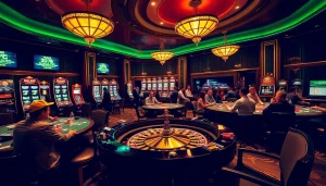 KJC members racing to win at a luxurious casino featuring poker chips, cards, and state-of-the-art gaming.