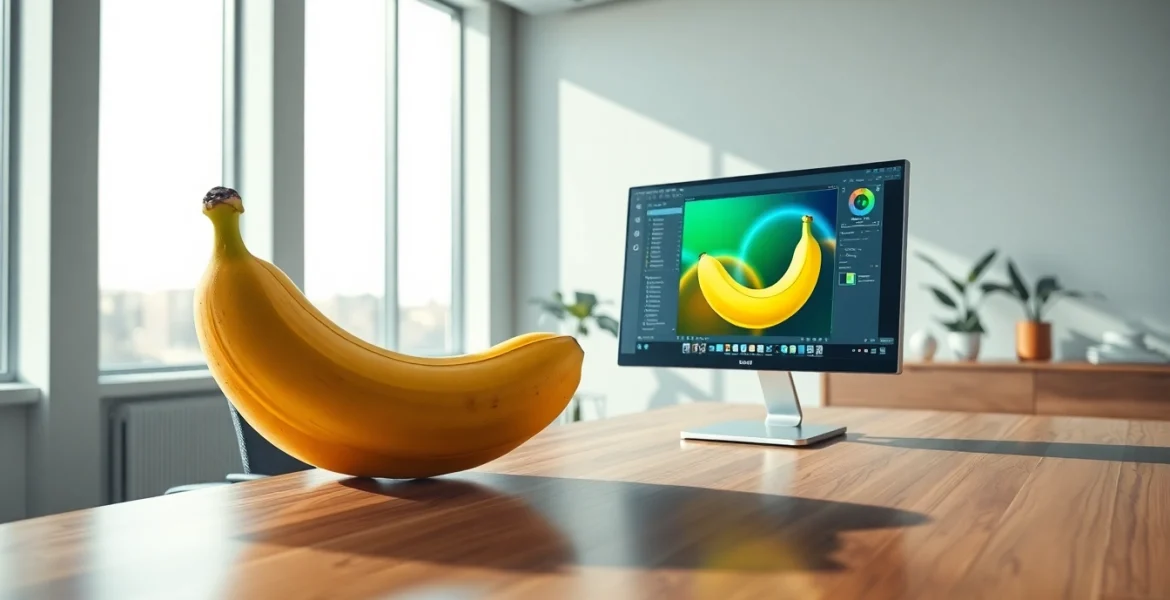 Innovative nano banana displayed in a modern office, highlighting advanced AI technology.