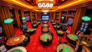 GG88 players enjoying the thrill of casino games with vibrant poker chips and tables.