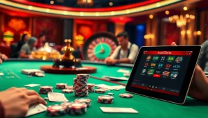 Exciting casino atmosphere with online gaming elements from https://xx88.center/ showcasing poker and roulette.