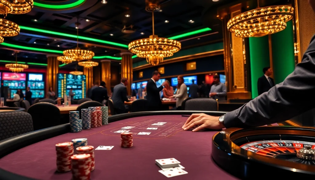 Exciting F168 poker game with vibrant chips and cards in a luxurious casino setting.