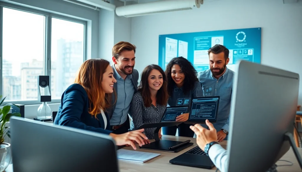 Professional team designing a website according to client requirements, enhancing online presence.