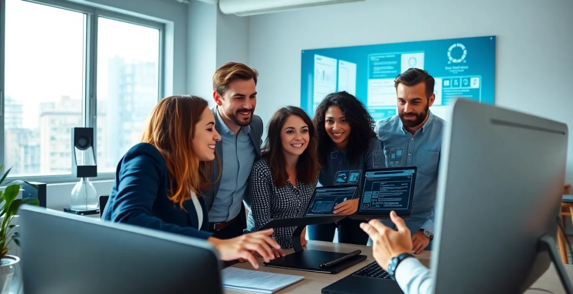 Professional team designing a website according to client requirements, enhancing online presence.