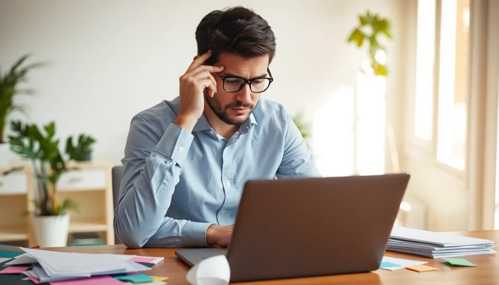 Individuals experiencing brain fog in a bright, disorganized workspace, showcasing concentration struggles.