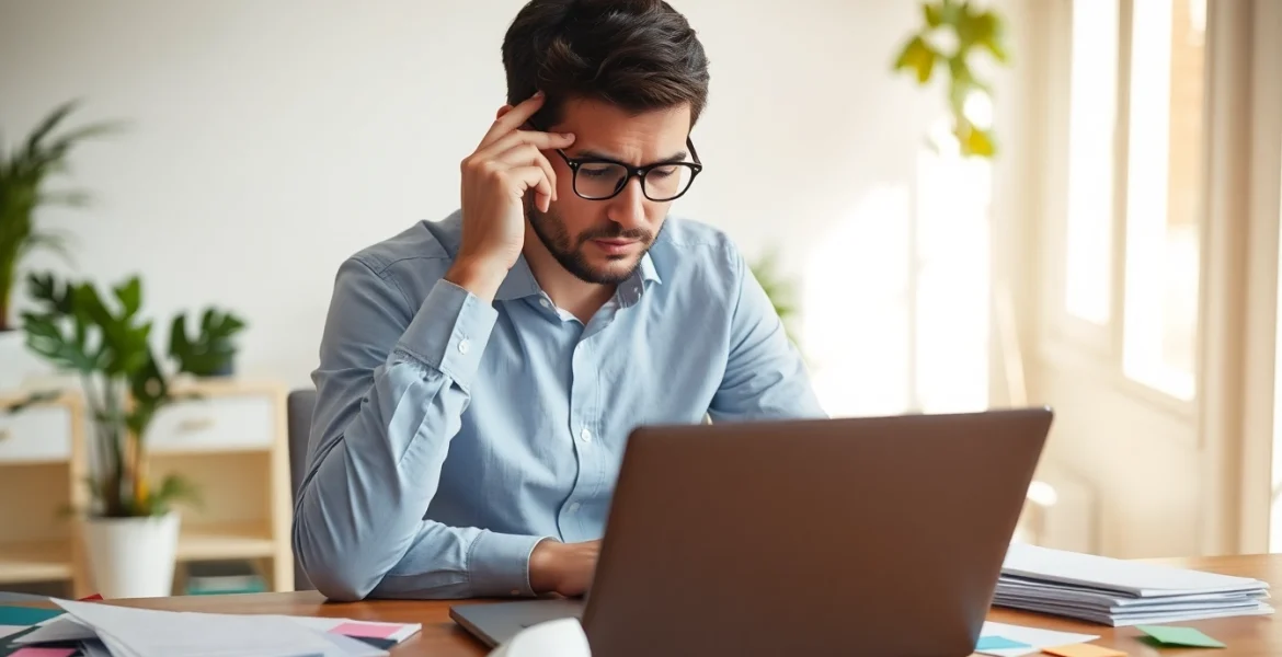 Individuals experiencing brain fog in a bright, disorganized workspace, showcasing concentration struggles.