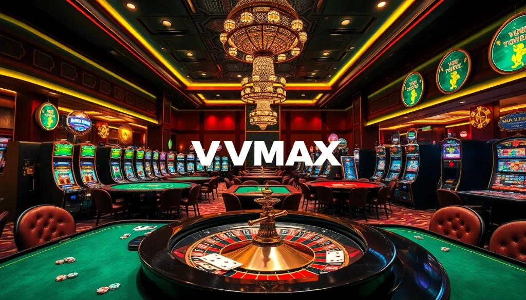 Experience the excitement at nhà cái vmax casino with vibrant gaming tables and luxurious slot machines.