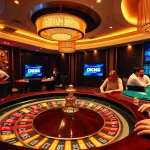 Exciting gaming scene at OK365 with roulette, poker, and vibrant casino atmosphere.