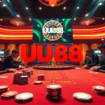 UU88 players engaging at a luxurious casino table with poker chips and cards.