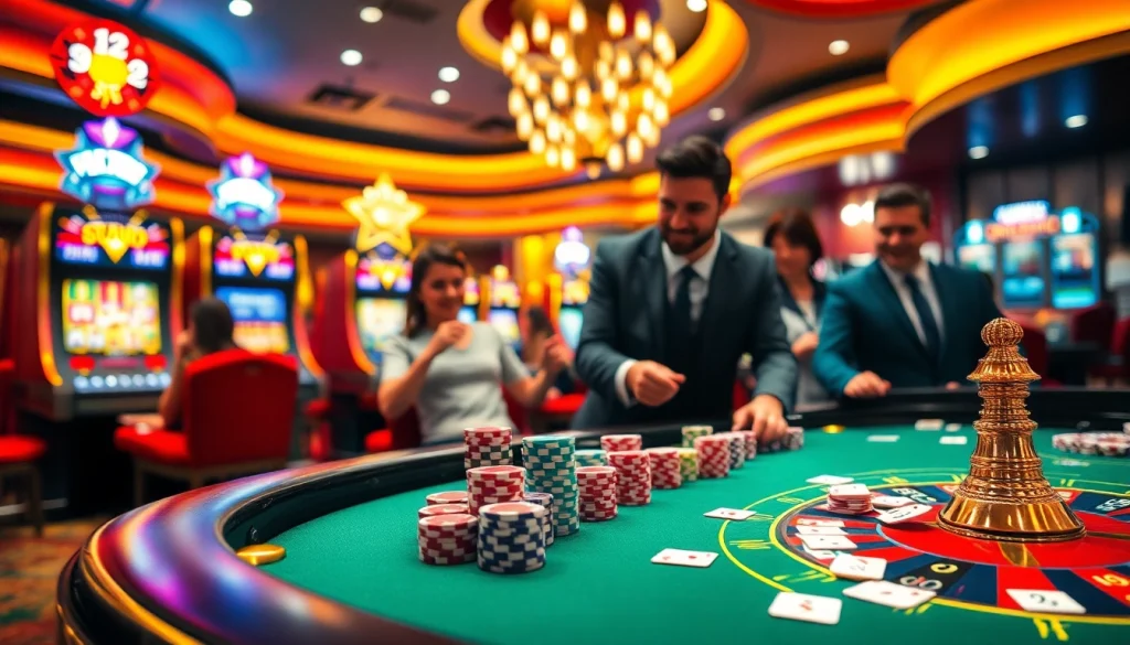 Engage in the thrilling k9k9 game at a luxurious casino table with vibrant chips and cards.