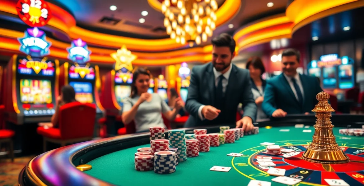 Engage in the thrilling k9k9 game at a luxurious casino table with vibrant chips and cards.