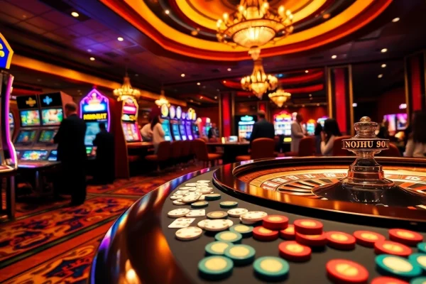 Nohu 90 players enjoying immersive gaming experiences at a vibrant casino.
