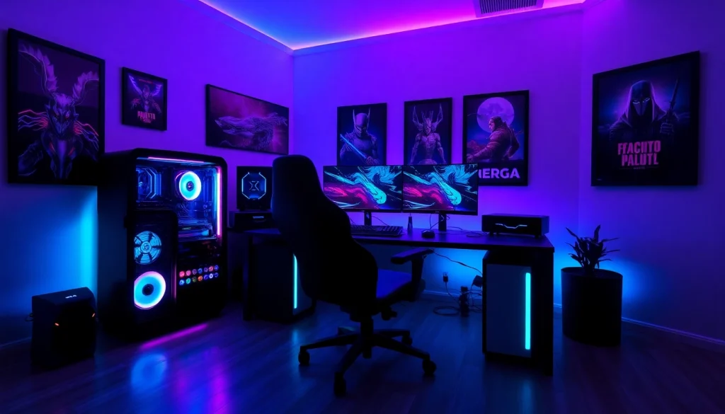 Gaming-PC verkaufen: Ein elegantes Gaming-Setup mit Hochleistungs-PCs und lebendiger RGB-Beleuchtung.