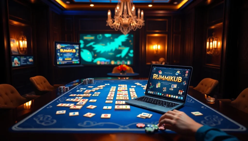 Engage in רמיקוב אונליין strategy with vibrant tiles and digital game interface, embodying excitement.