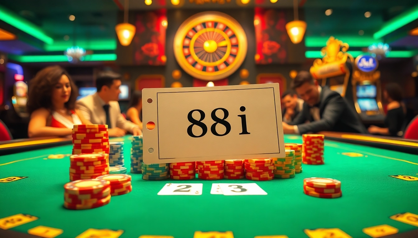 Players engaging at a high-stakes poker table with colorful chips and excitement at 88i casino.