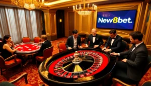 Experience luxury gaming at New88bet.us with roulette and poker tables full of vibrant action.