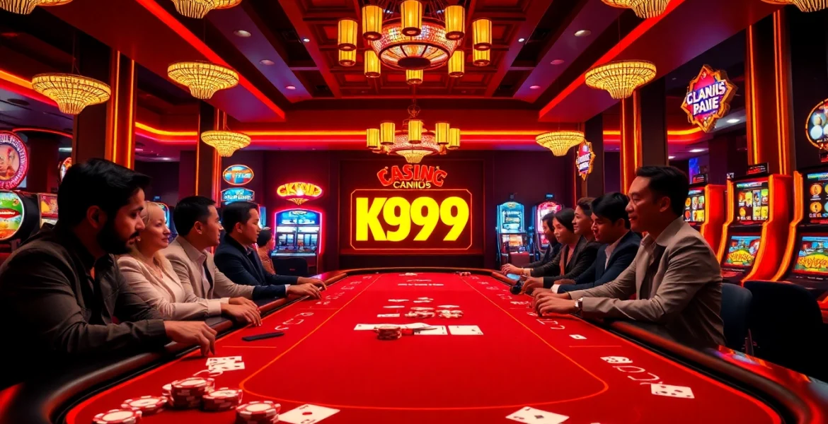 K9K9 game action at a vibrant casino table surrounded by engaging players.