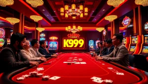 K9K9 game action at a vibrant casino table surrounded by engaging players.