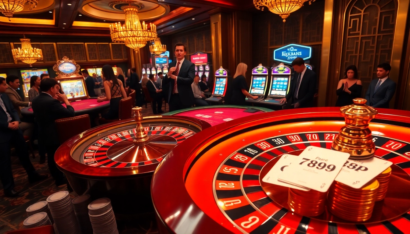 Experience the thrill of gaming at 789P with vibrant casino activities showcasing roulette and poker.