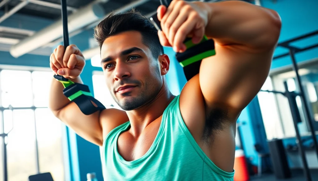Athlete utilizing assisted pull-up bands for strength training in a modern gym