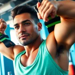 Athlete utilizing assisted pull-up bands for strength training in a modern gym