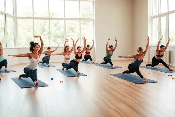 静かなスタジオでおすすめのピラティステクニックを紹介する魅力的なピラティスクラス。