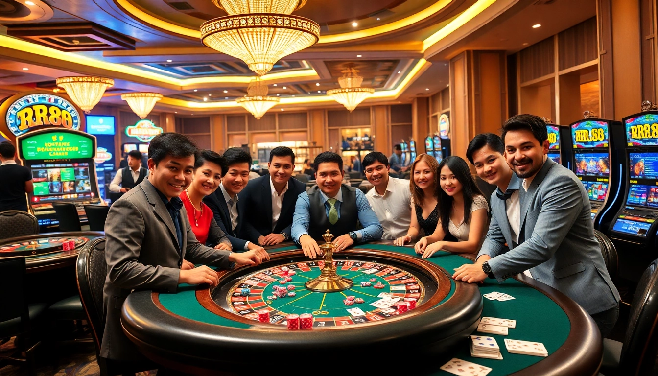 Engage with the excitement of RR88 at a luxurious casino table filled with vibrant gaming elements.