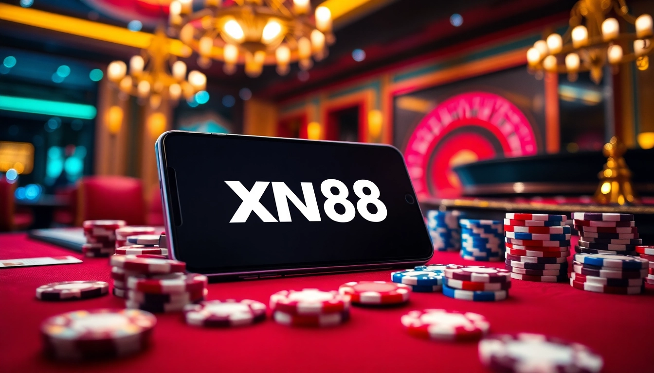 Playing games on the xn88 app with poker chips on a casino table.