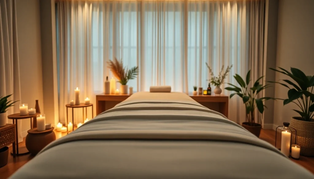 Premium 출장마사지 setup with candles and soothing decor for relaxation.