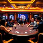 Gamblers strategizing at a poker table in a luxurious casino setting at ketquabongda.eu.com.