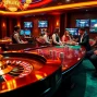 A dynamic gg88 com casino scene featuring a roulette wheel, poker chips, and players engaged in high-stakes gaming.