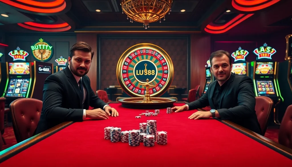Players engage in a thrilling poker game at Lu88 casino, enhancing the excitement of online gambling.