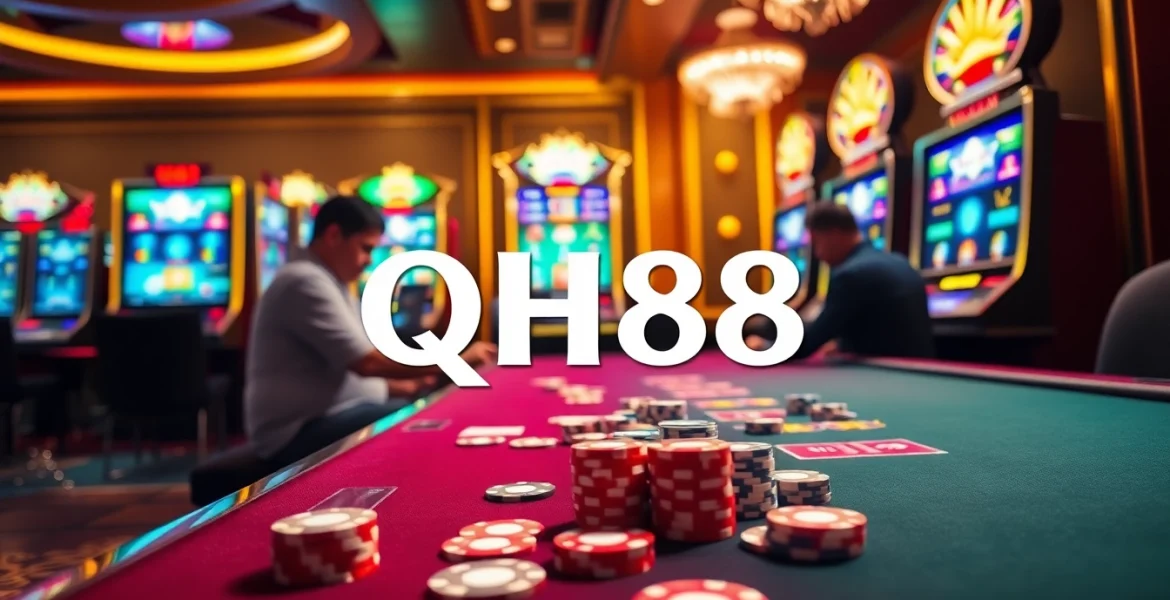 Exciting gambling scene with QH88 online interface and vibrant casino elements.