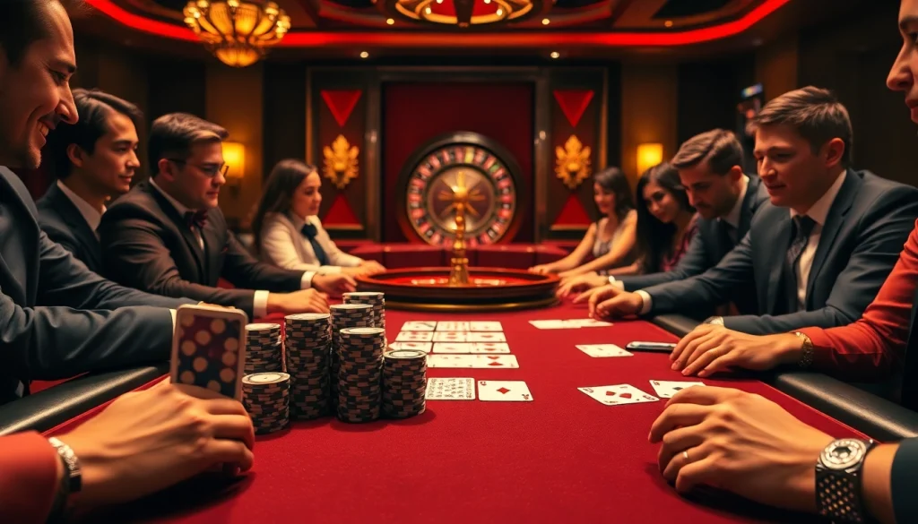 Players engage in high-stakes poker at 68VIP casino table, feeling excitement and luxury.