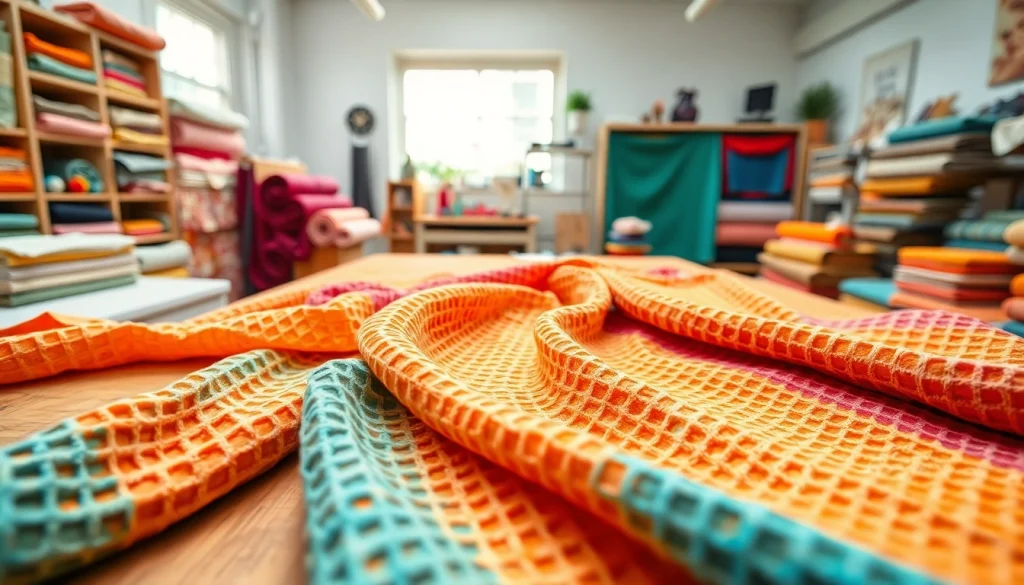 Bekijk wafelstof in diverse kleuren en texturen, perfect voor creatieve projecten.