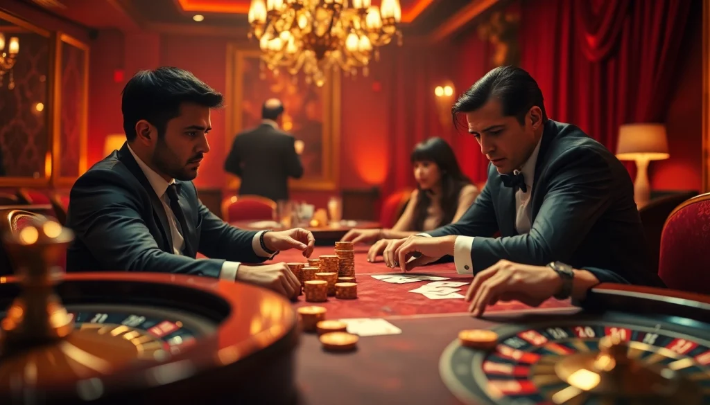 Engaging poker scene with players strategizing around hidden wiki links.