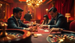 Engaging poker scene with players strategizing around hidden wiki links.