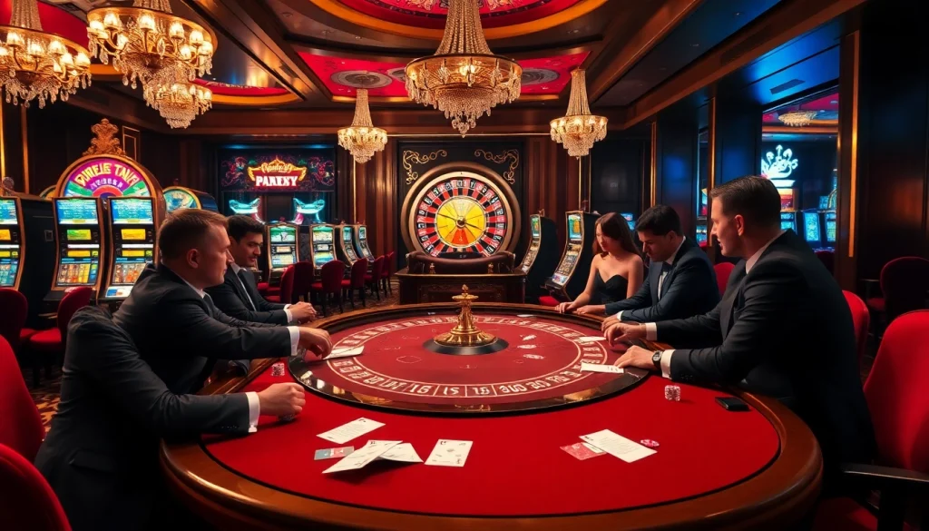 Engaged players at a stylish casino table experience the thrill of betting at https://j88com.today/ with chips and cards.