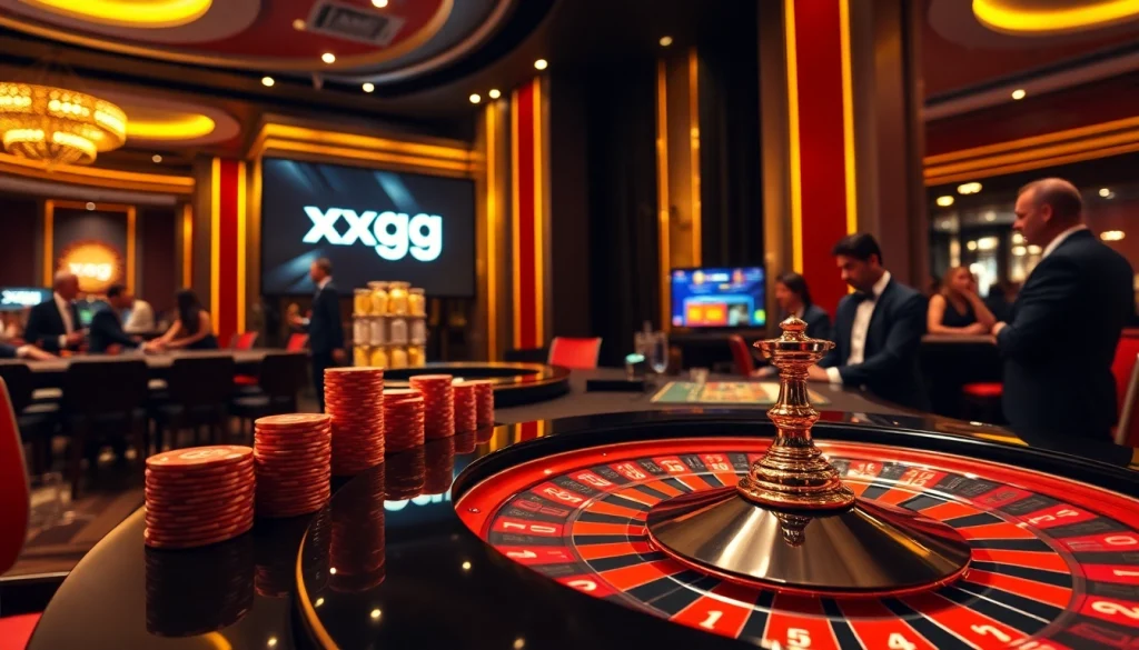 Exciting casino scene showcasing the página inicial xxgg with poker chips and roulette wheel in action.