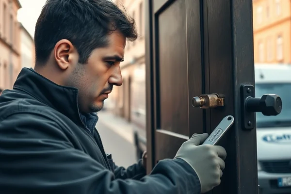 Wiesbaden-Schlüsseldienst öffnet effizient eine Tür mit professionellen Werkzeugen.