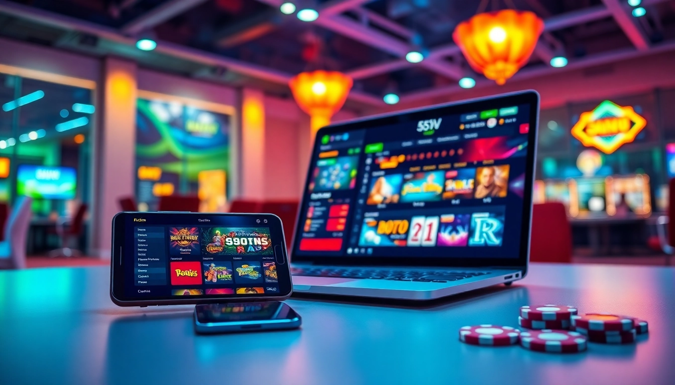 Engaging online gambling experience with 55VV platform, showcasing vibrant interface and immersive gaming atmosphere.