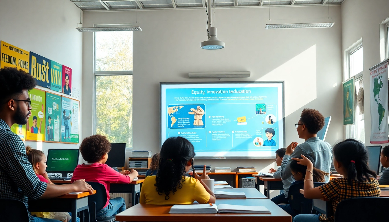 Education advocates fostering collaborative learning in a diverse classroom setting.