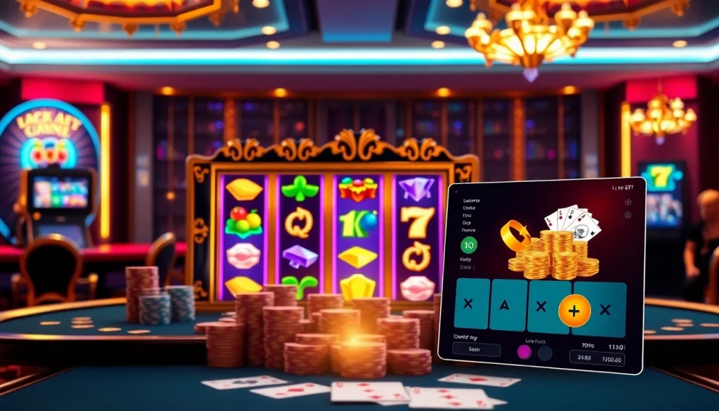 Pemain meraih kemenangan besar di Utama4D pada mesin slot mewah di suasana kasino yang glamor.