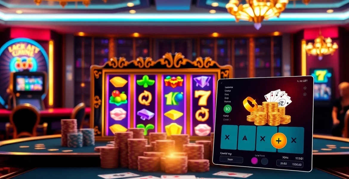 Pemain meraih kemenangan besar di Utama4D pada mesin slot mewah di suasana kasino yang glamor.