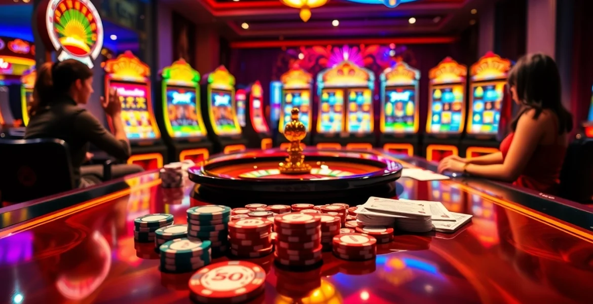 Experience the thrilling gameplay at Oxplay entailing vibrant slot machines and a lively casino atmosphere.