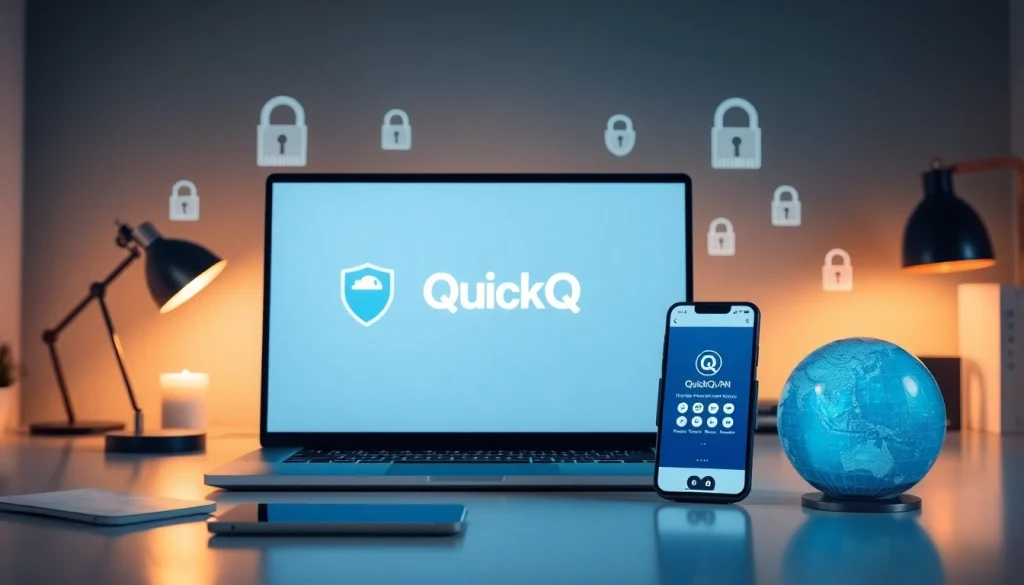 在安全工作区的笔记本电脑上显示的 QuickQ官网界面