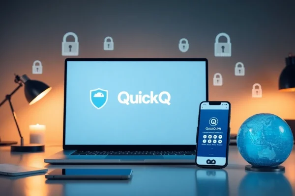 在安全工作区的笔记本电脑上显示的 QuickQ官网界面