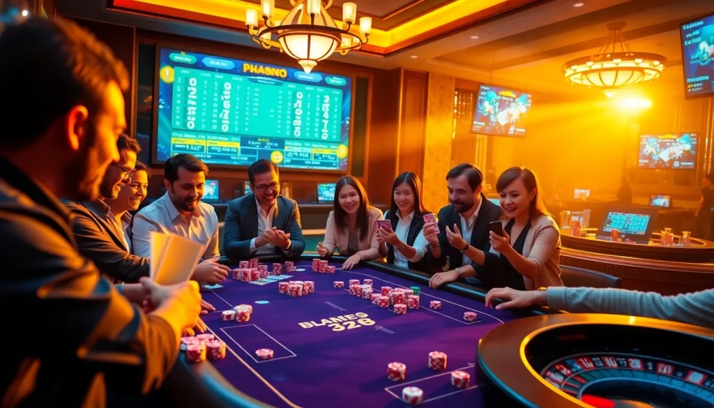 Enjoying an exciting game at BJ388 casino with vibrant poker tables and modern betting interfaces.
