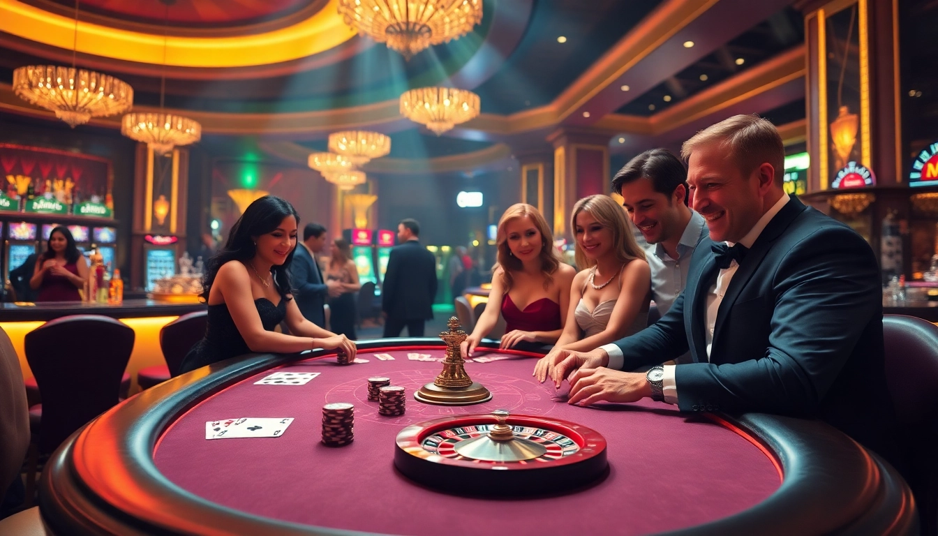 Engaging players participate at an mm88-themed casino table, showcasing vibrant poker chips and cards.