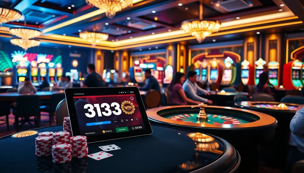 Players enjoying an exciting gaming experience through 33win in a luxurious casino setting.